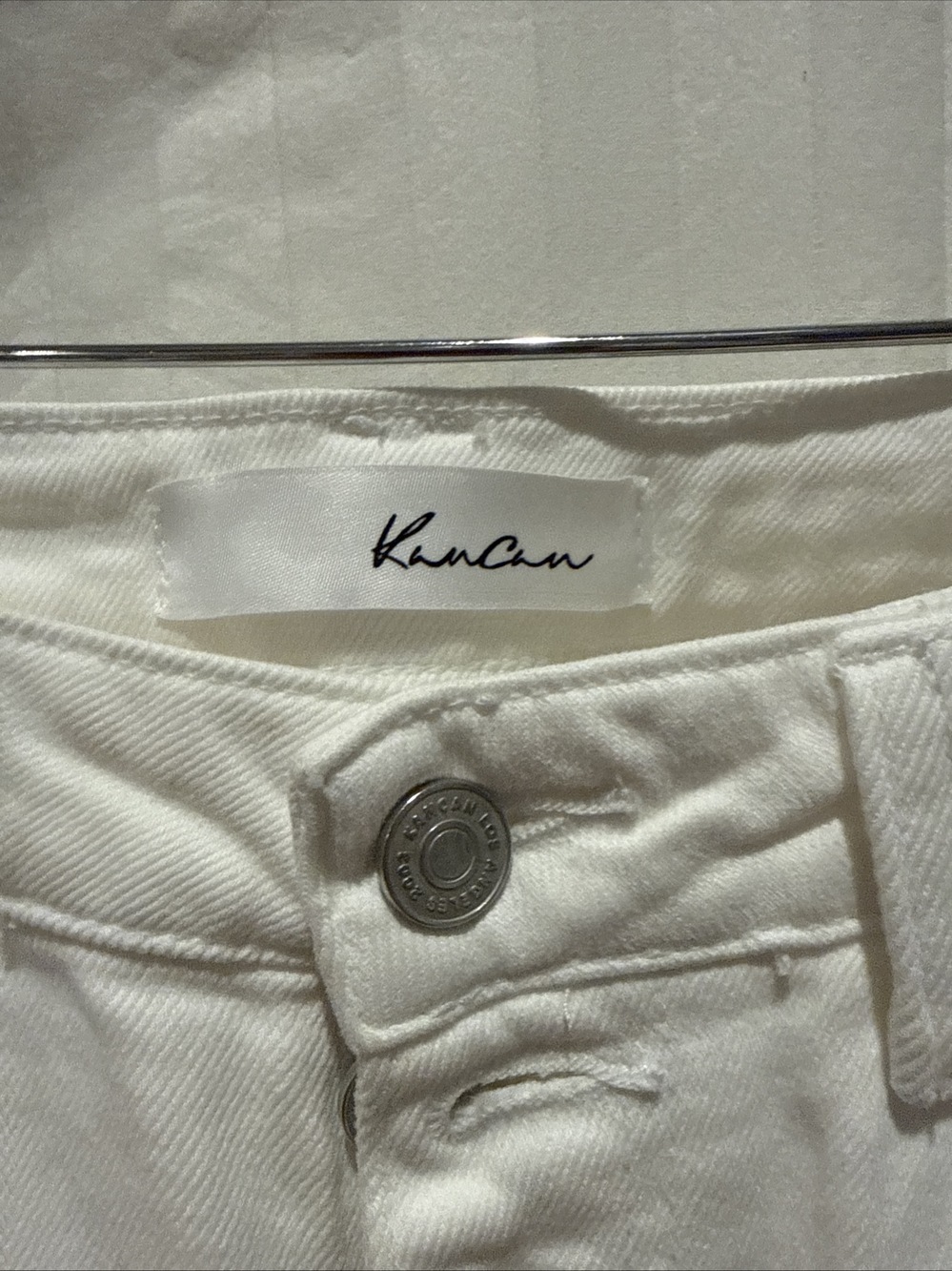 KanCan Women's White Flare Jeans Size 5/26 High Rise Button Fly Raw Hem Stretch
